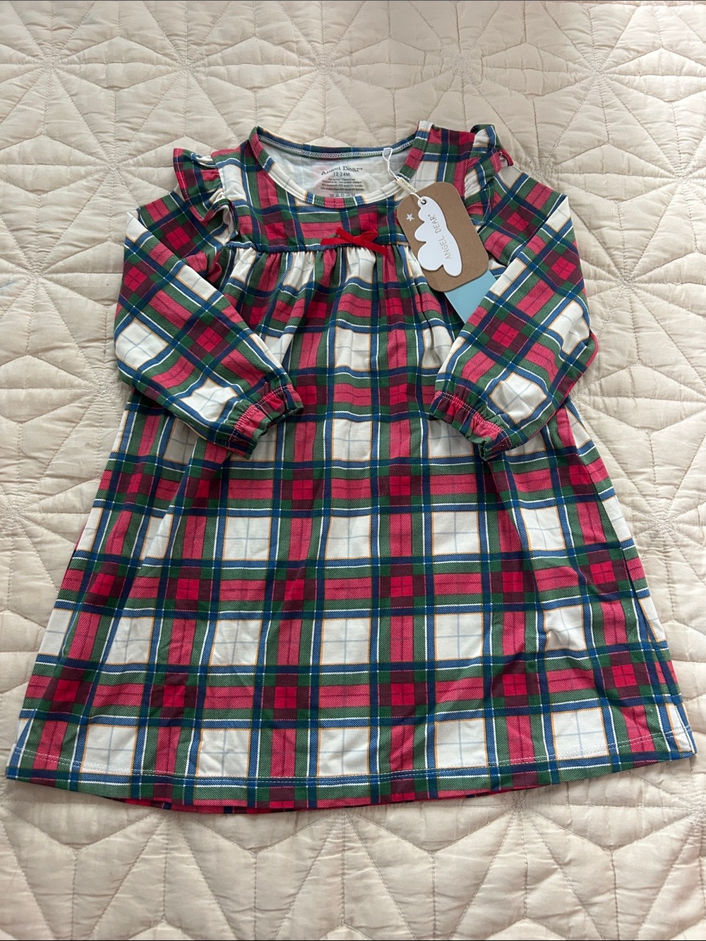 Angel Dear Red Green Plaid Long-Sleeve Girls Dress